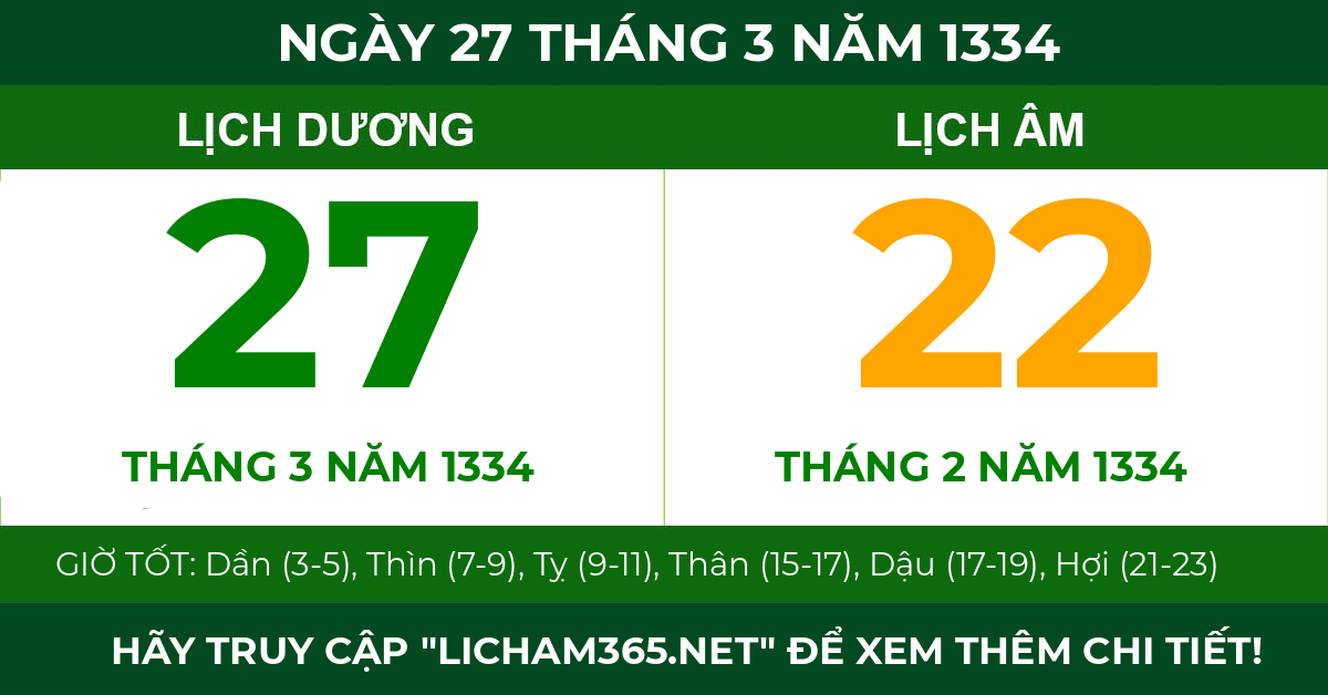 lịch âm ngày 27 tháng 3 năm 1334