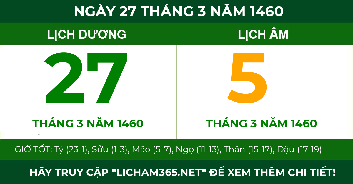 lịch âm ngày 27 tháng 3 năm 1460