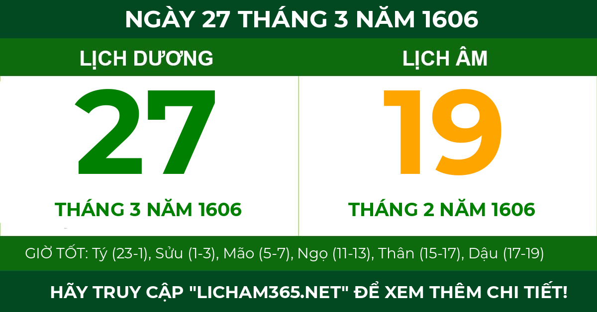lịch âm ngày 27 tháng 3 năm 1606