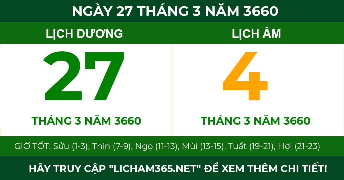 lịch âm ngày 27 tháng 3 năm 3660