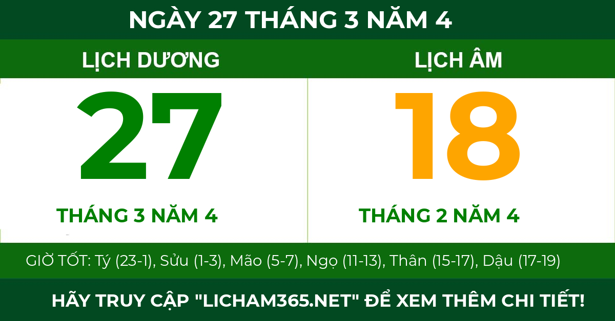 lịch âm ngày 27 tháng 3 năm 4