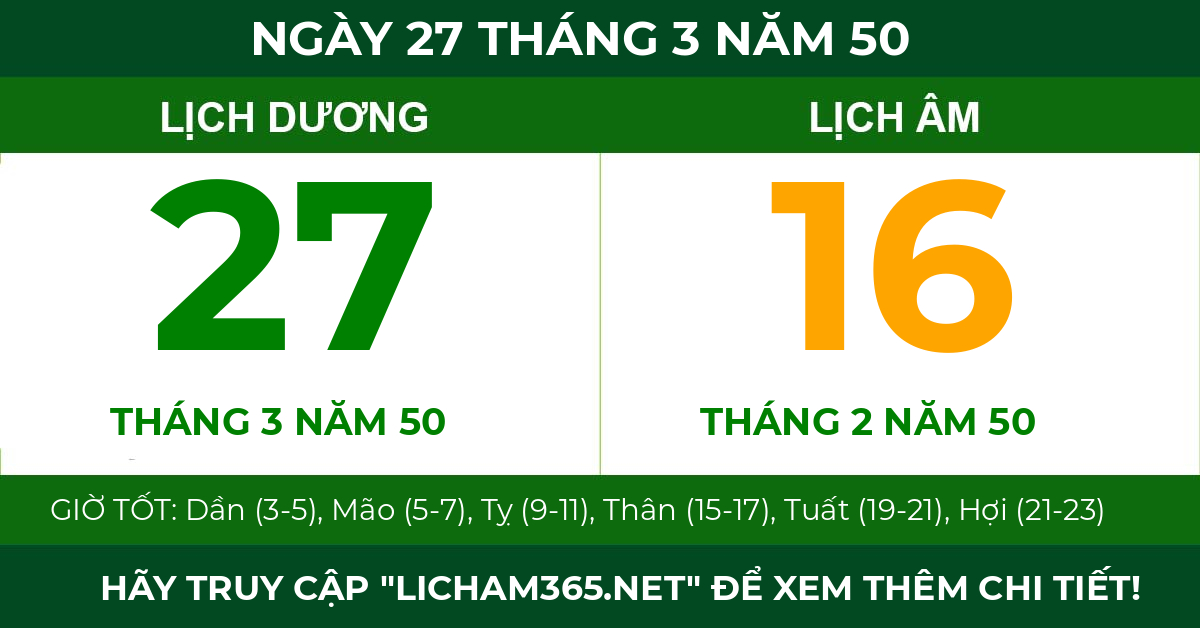 lịch âm ngày 27 tháng 3 năm 50