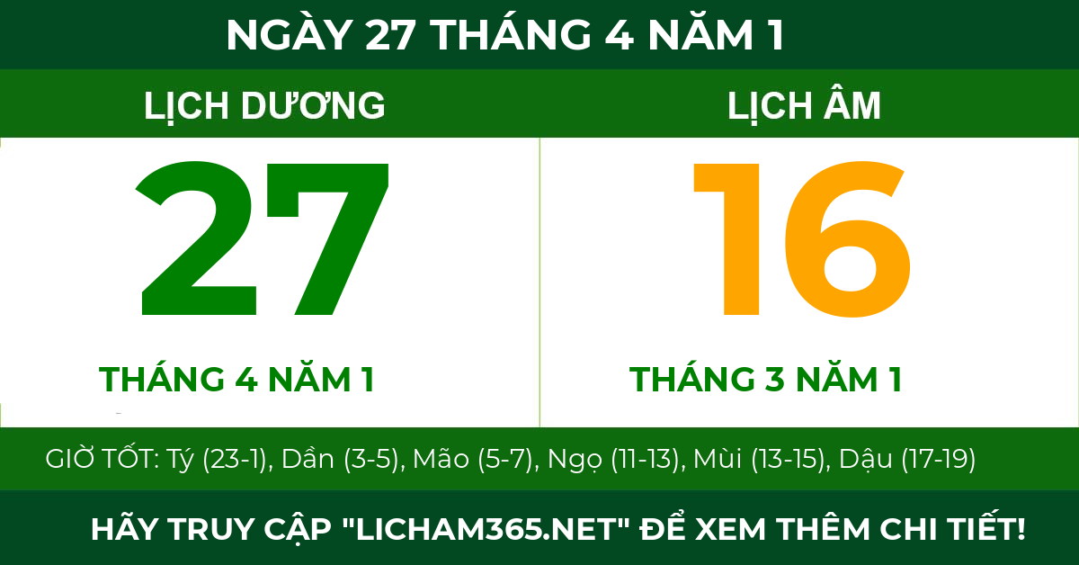 lịch âm ngày 27 tháng 4 năm 1