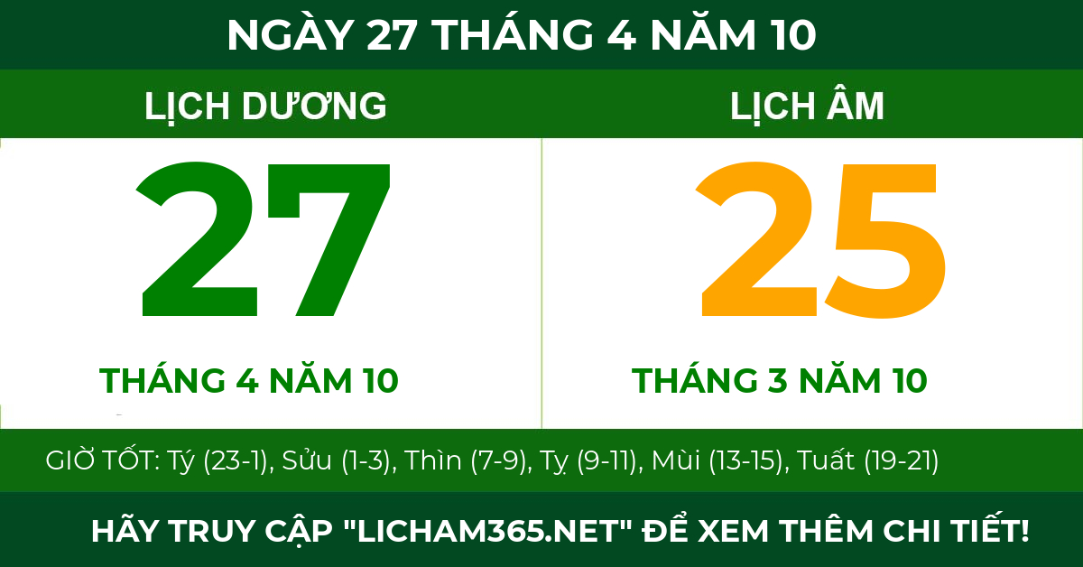 lịch âm ngày 27 tháng 4 năm 10