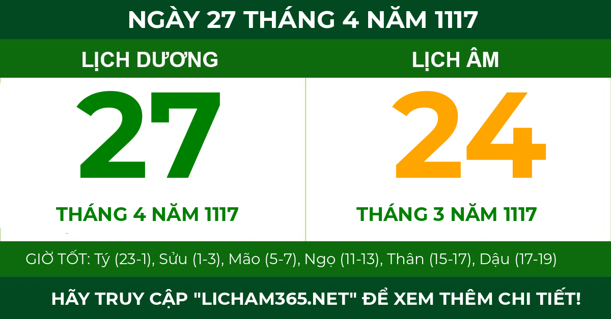 lịch âm ngày 27 tháng 4 năm 1117