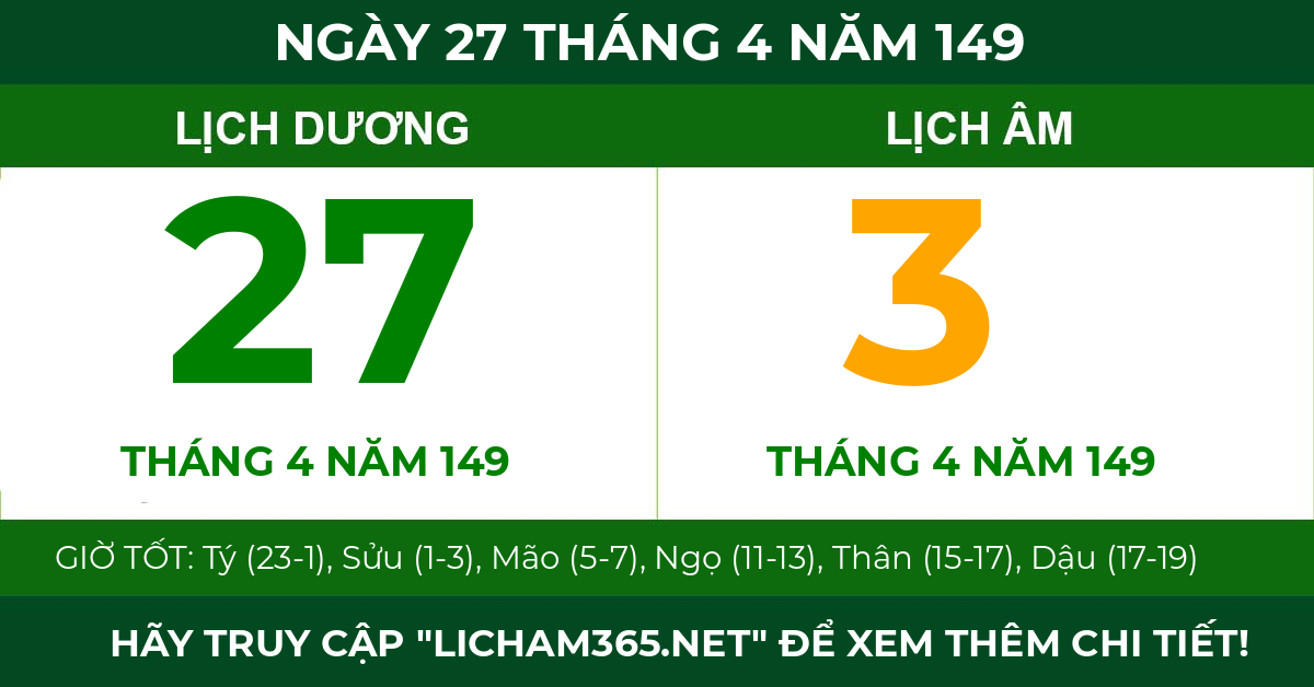lịch âm ngày 27 tháng 4 năm 149