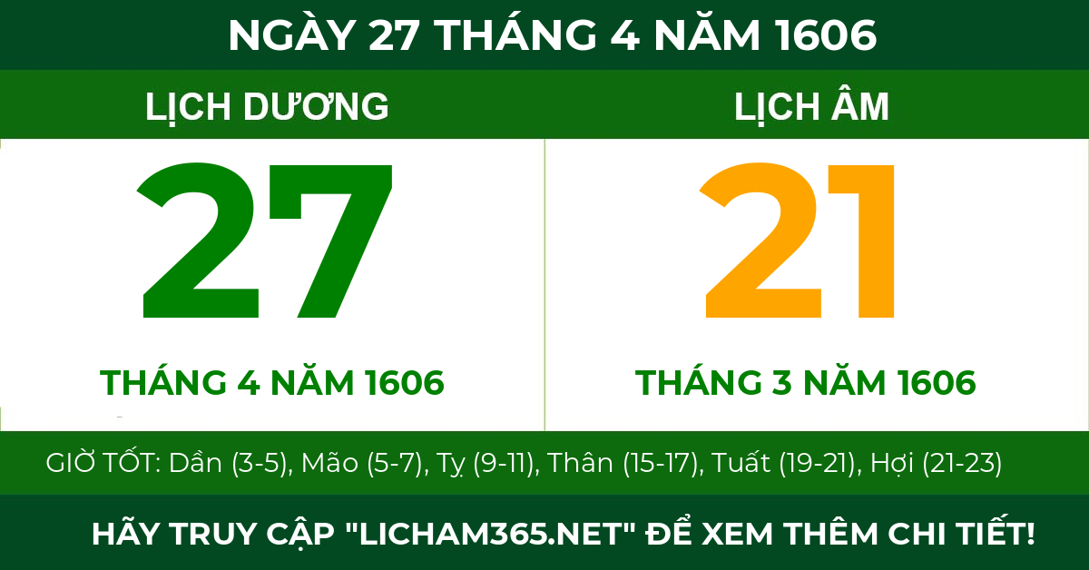 lịch âm ngày 27 tháng 4 năm 1606