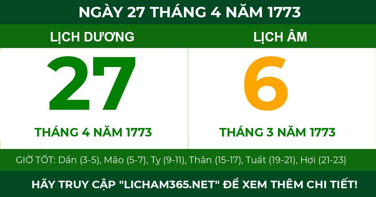 lịch âm ngày 27 tháng 4 năm 1773