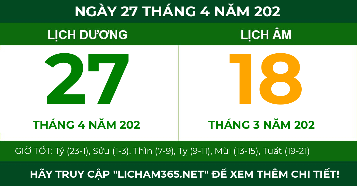 lịch âm ngày 27 tháng 4 năm 202