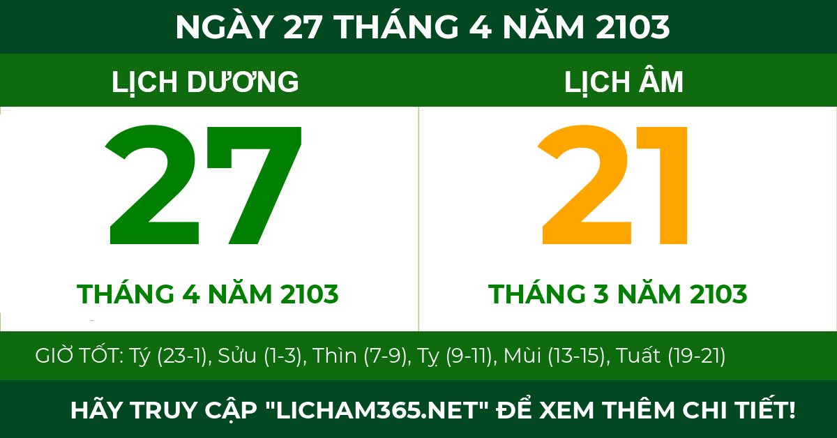 lịch âm ngày 27 tháng 4 năm 2103