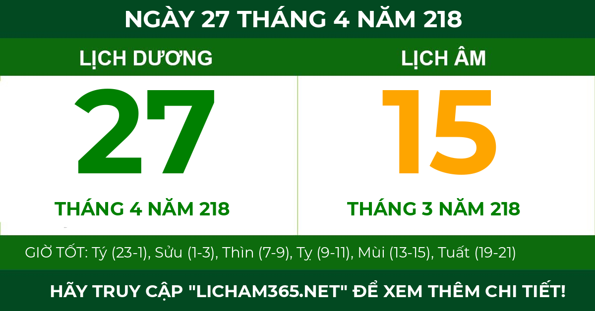lịch âm ngày 27 tháng 4 năm 218