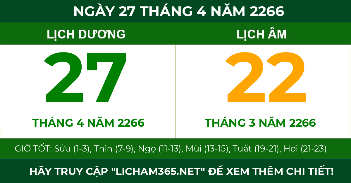 lịch âm ngày 27 tháng 4 năm 2266