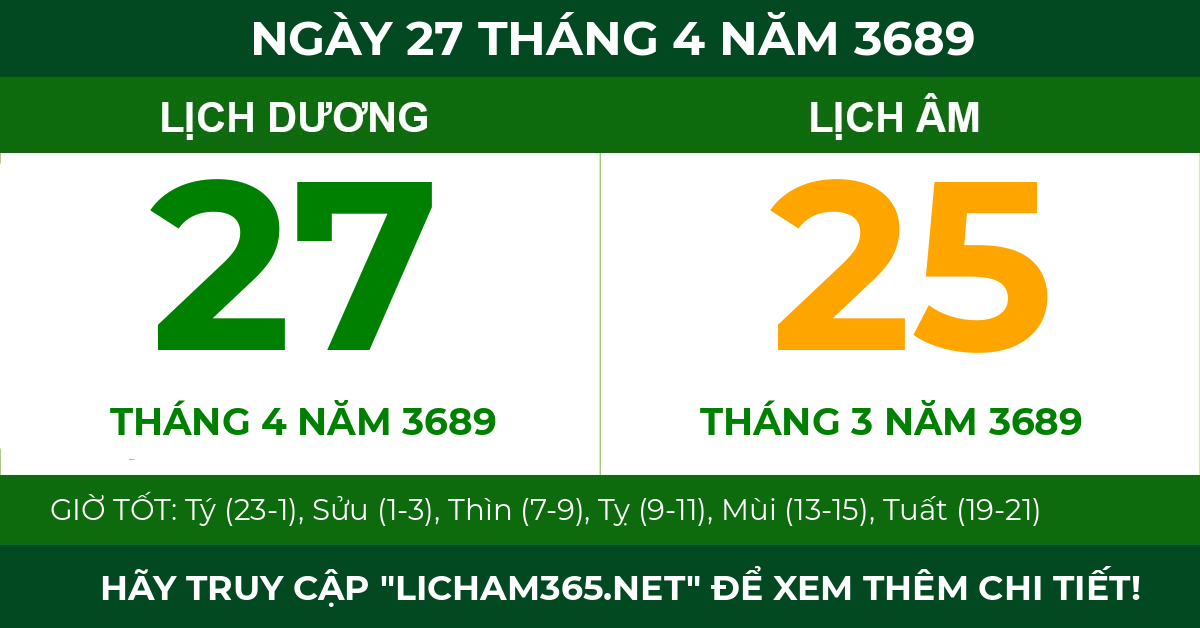 lịch âm ngày 27 tháng 4 năm 3689