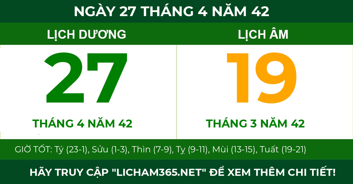 lịch âm ngày 27 tháng 4 năm 42