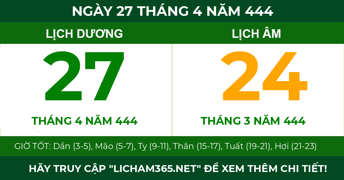 lịch âm ngày 27 tháng 4 năm 444