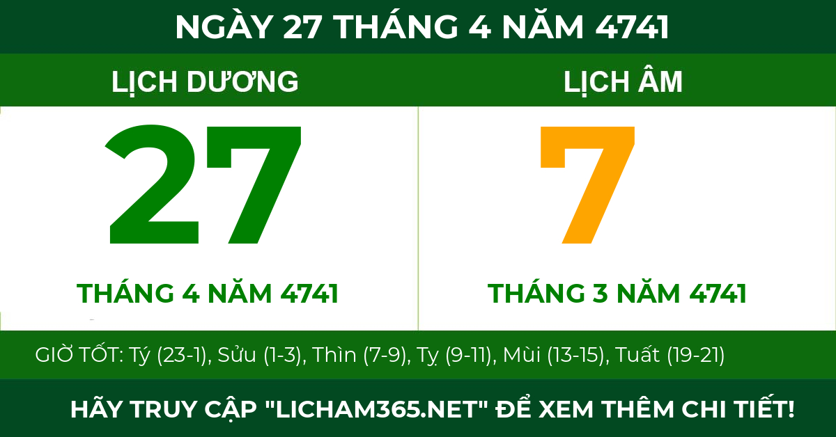 lịch âm ngày 27 tháng 4 năm 4741