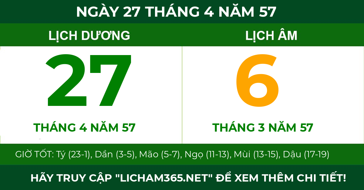 lịch âm ngày 27 tháng 4 năm 57