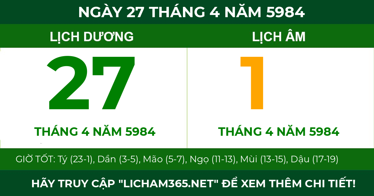 lịch âm ngày 27 tháng 4 năm 5984