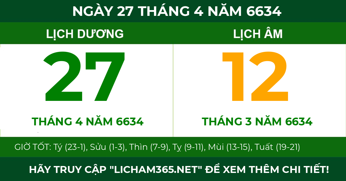 lịch âm ngày 27 tháng 4 năm 6634
