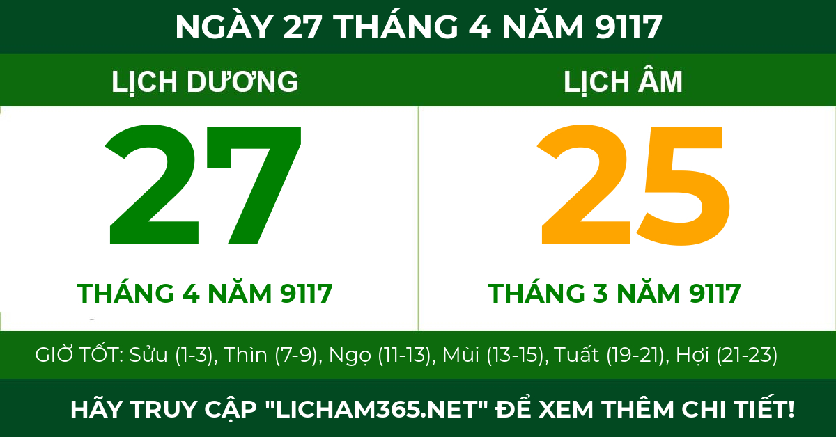 lịch âm ngày 27 tháng 4 năm 9117