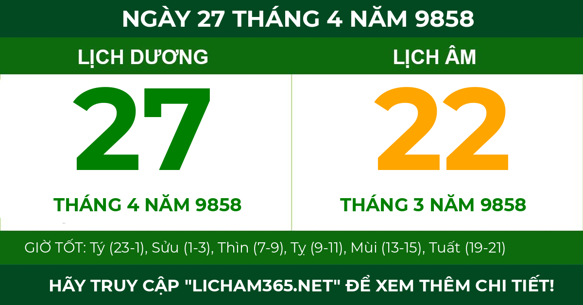 lịch âm ngày 27 tháng 4 năm 9858