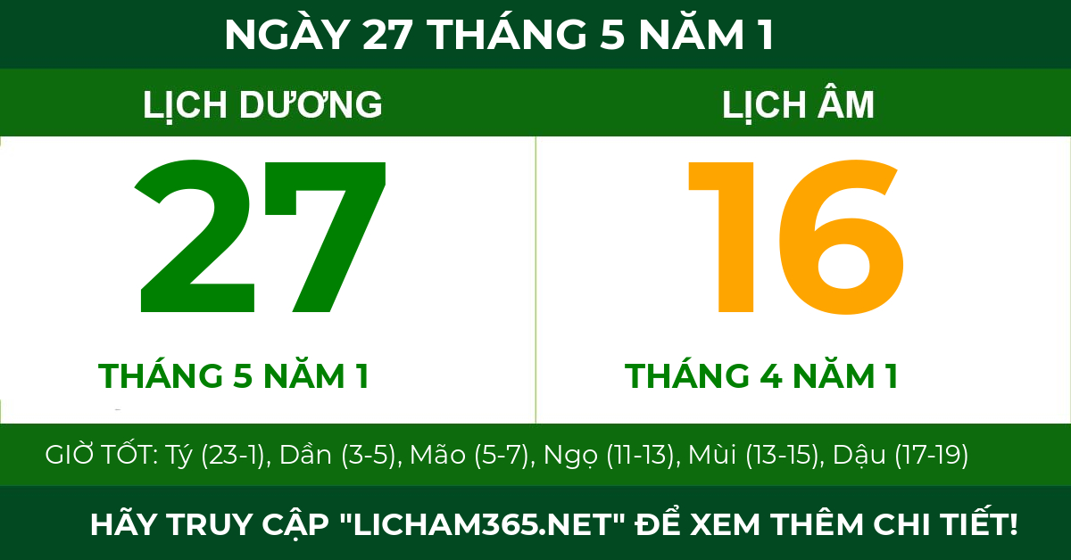 lịch âm ngày 27 tháng 5 năm 1