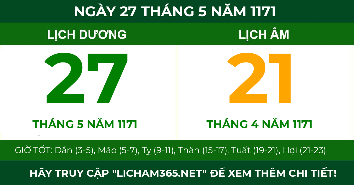 lịch âm ngày 27 tháng 5 năm 1171