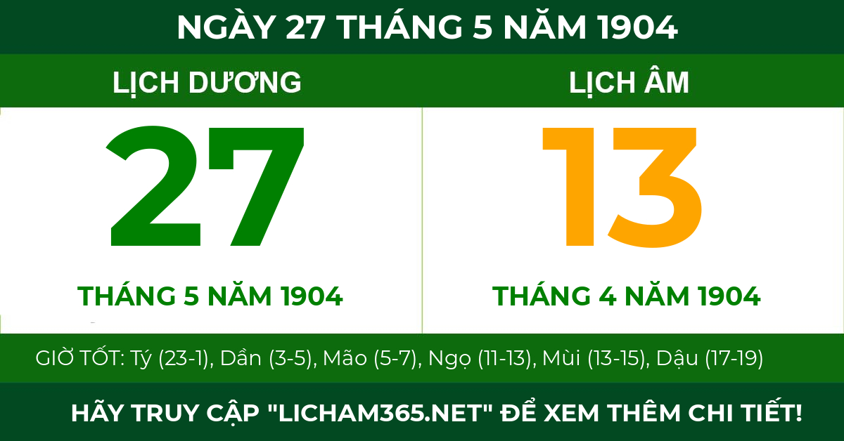lịch âm ngày 27 tháng 5 năm 1904