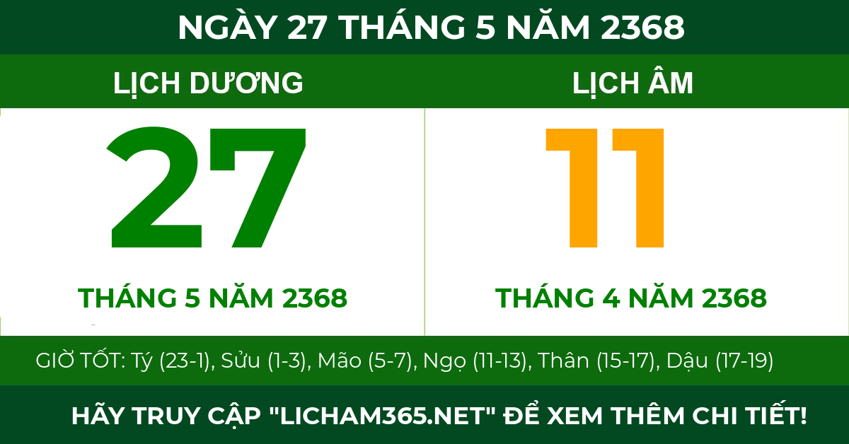 lịch âm ngày 27 tháng 5 năm 2368