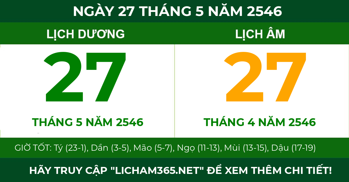 lịch âm ngày 27 tháng 5 năm 2546