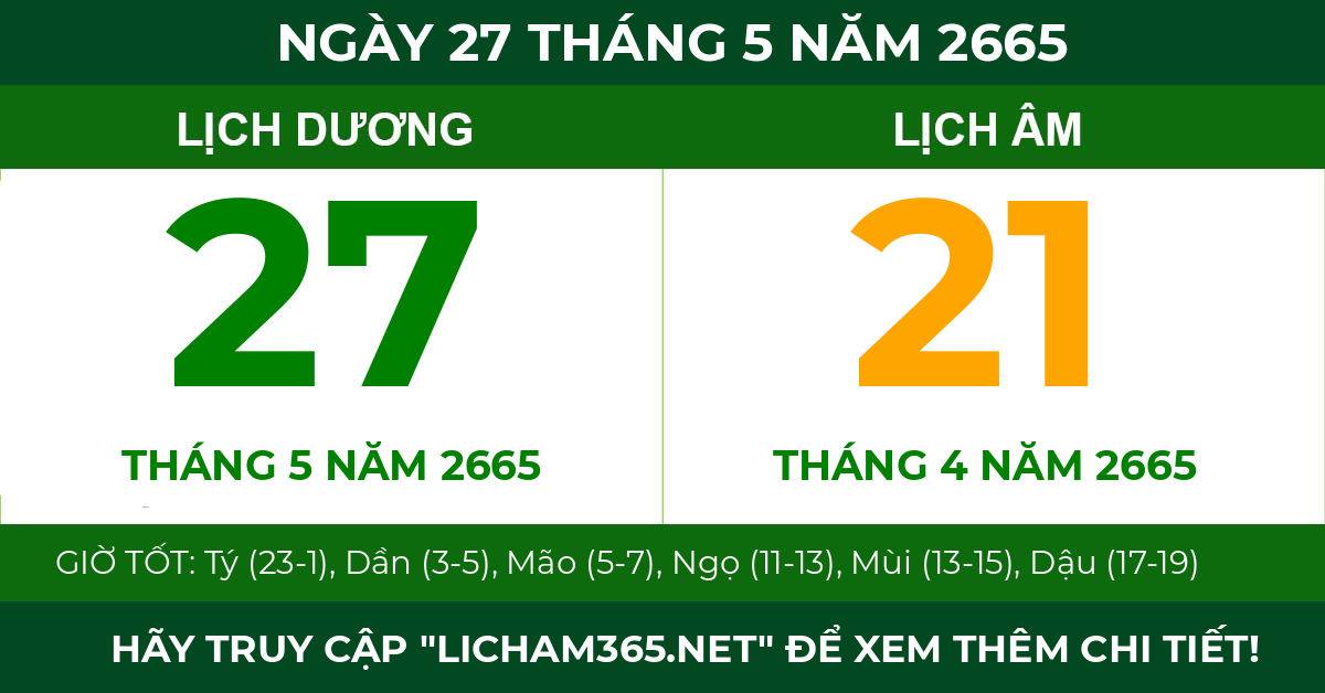 lịch âm ngày 27 tháng 5 năm 2665