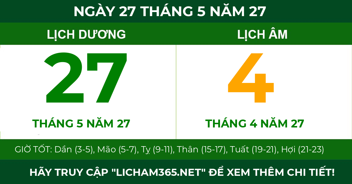lịch âm ngày 27 tháng 5 năm 27