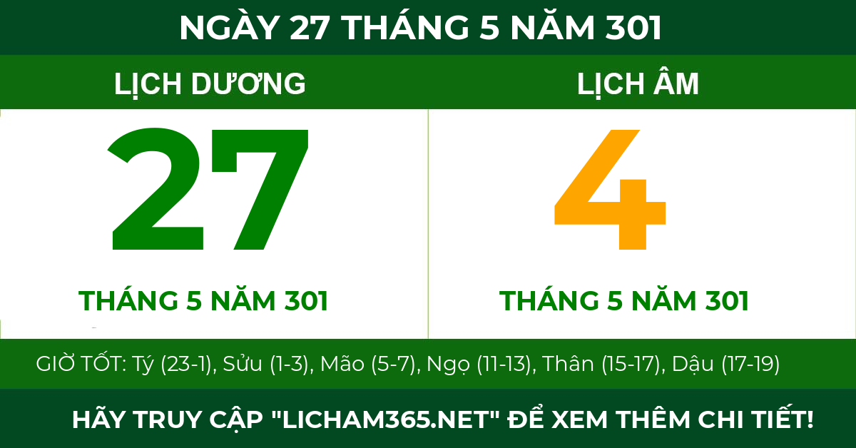 lịch âm ngày 27 tháng 5 năm 301