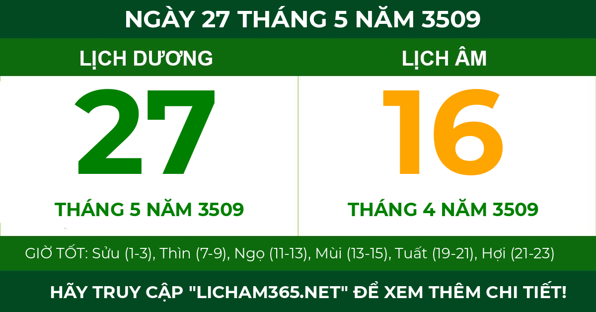 lịch âm ngày 27 tháng 5 năm 3509