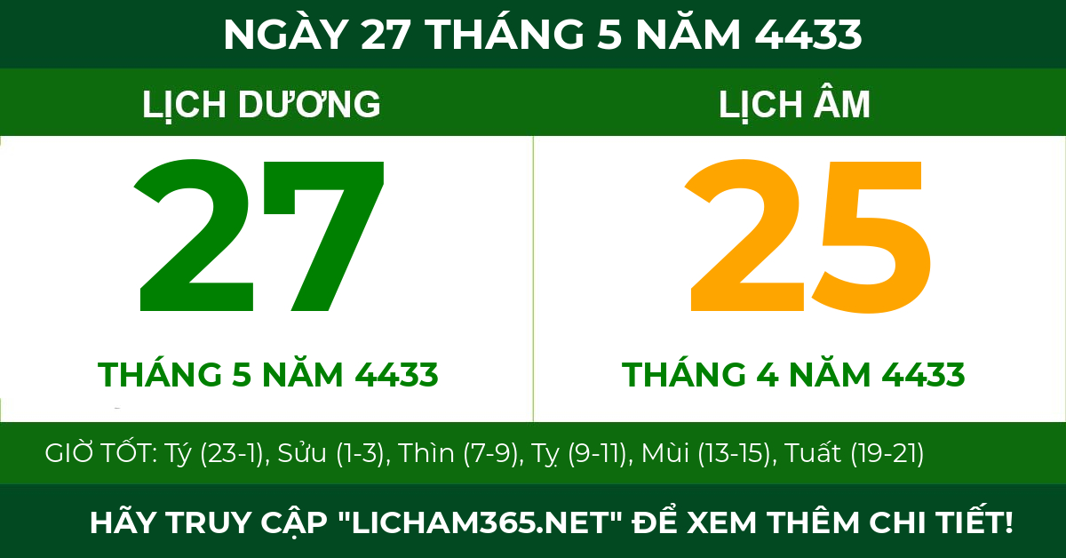 lịch âm ngày 27 tháng 5 năm 4433