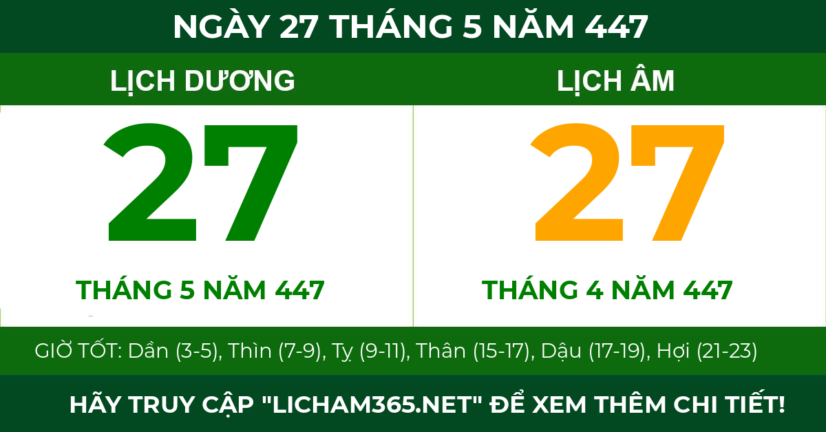 lịch âm ngày 27 tháng 5 năm 447