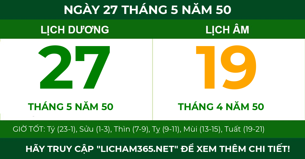 lịch âm ngày 27 tháng 5 năm 50