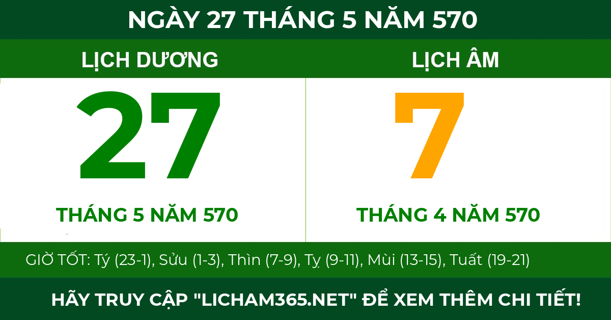 lịch âm ngày 27 tháng 5 năm 570
