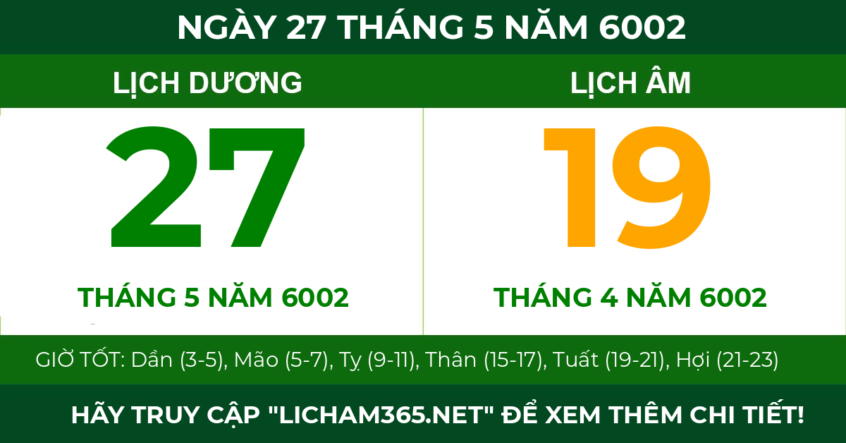 lịch âm ngày 27 tháng 5 năm 6002