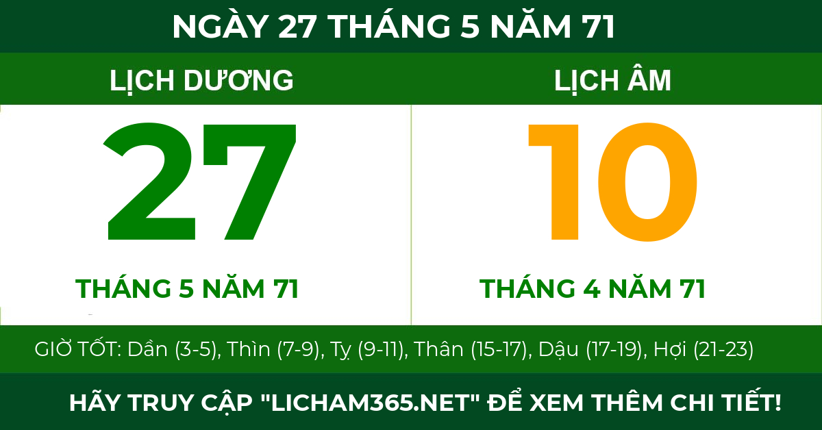 lịch âm ngày 27 tháng 5 năm 71