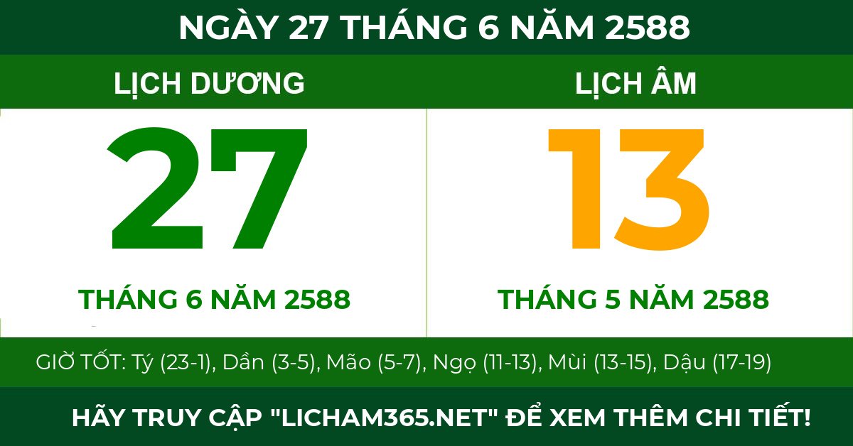 lịch âm ngày 27 tháng 6 năm 2588
