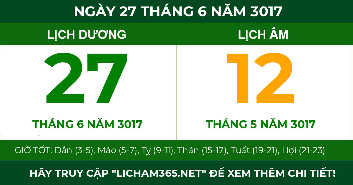 lịch âm ngày 27 tháng 6 năm 3017