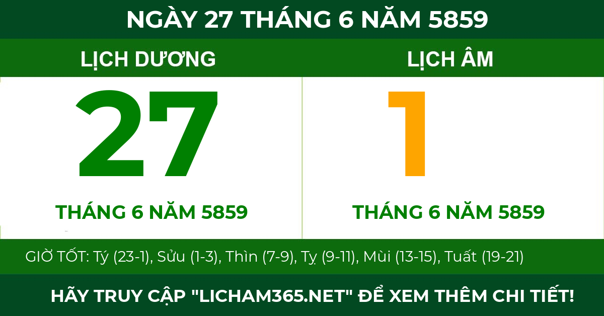 lịch âm ngày 27 tháng 6 năm 5859