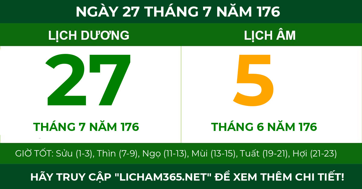 lịch âm ngày 27 tháng 7 năm 176