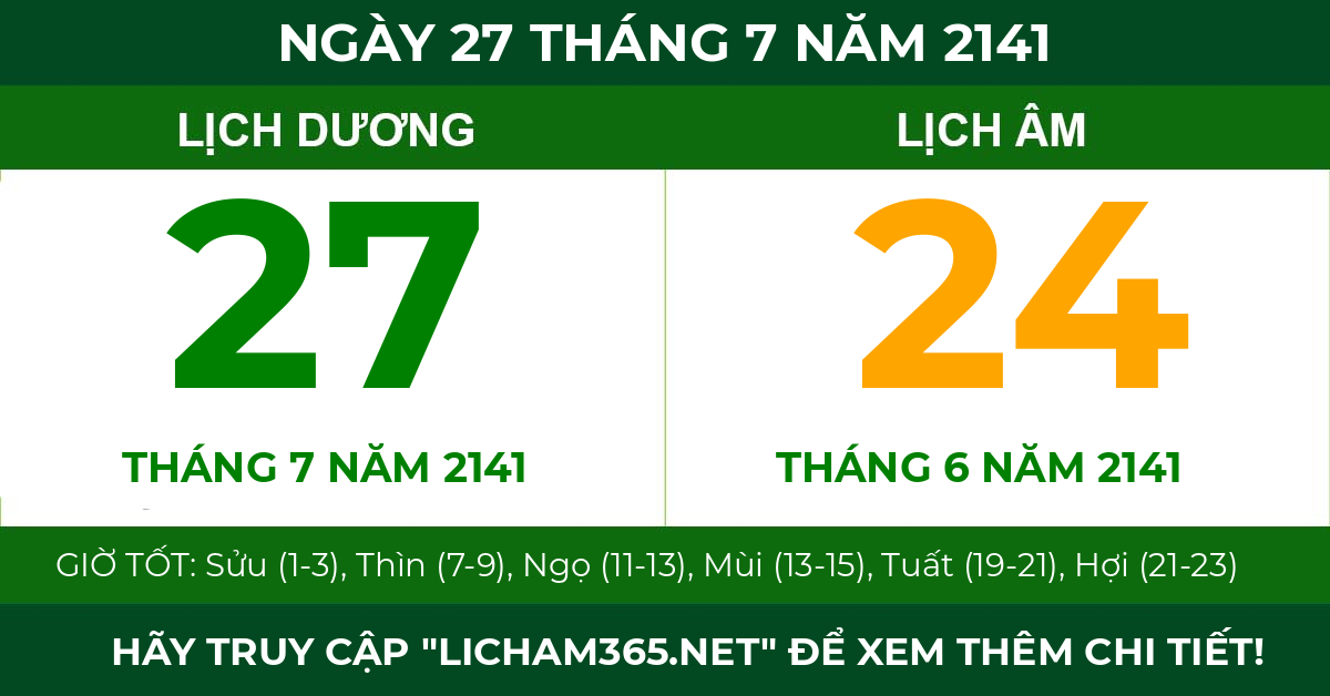 lịch âm ngày 27 tháng 7 năm 2141