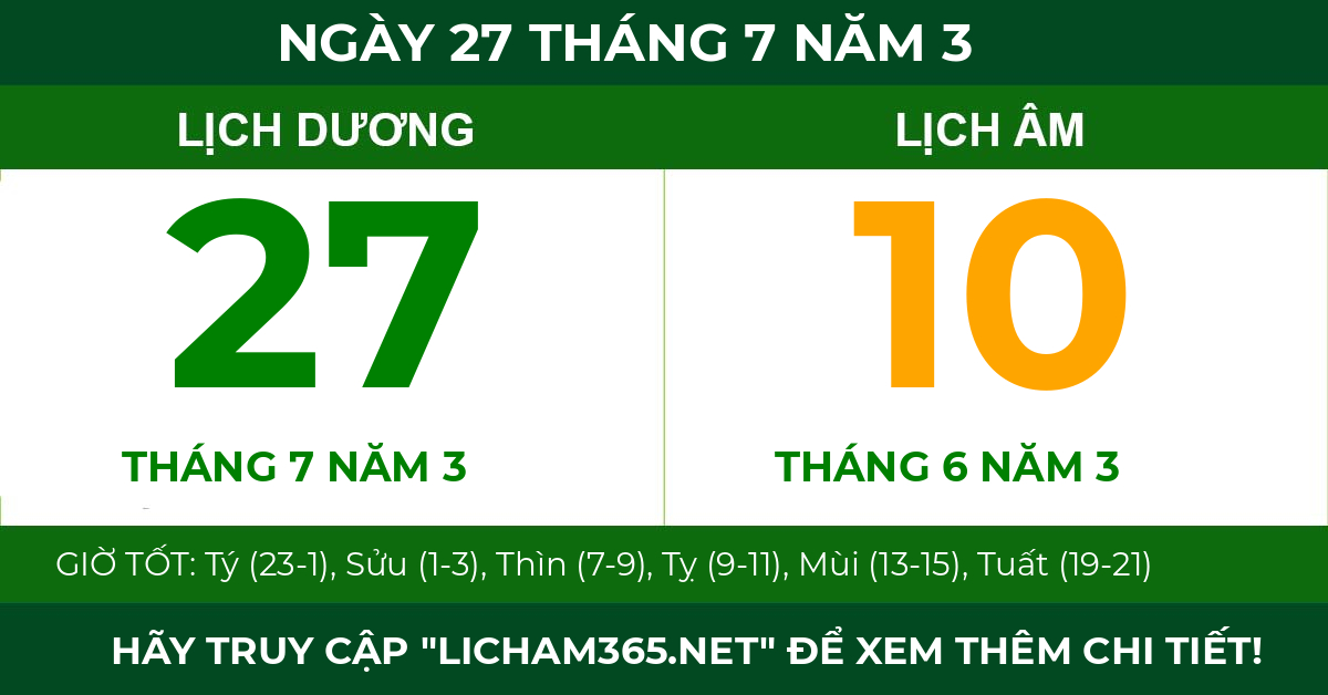 lịch âm ngày 27 tháng 7 năm 3