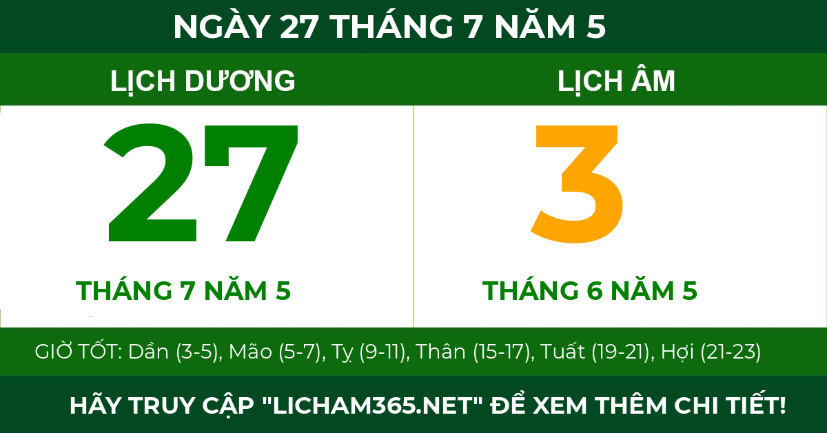 lịch âm ngày 27 tháng 7 năm 5