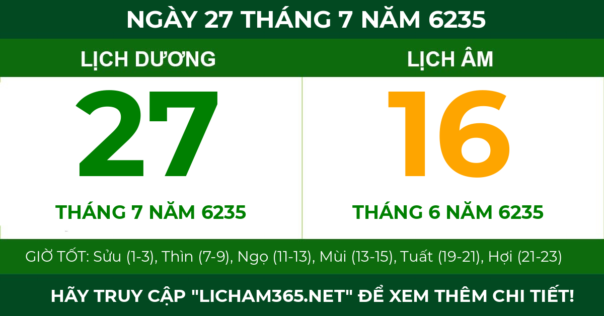 lịch âm ngày 27 tháng 7 năm 6235