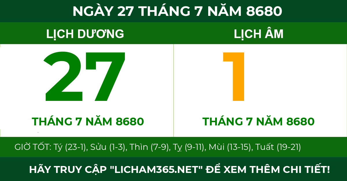 lịch âm ngày 27 tháng 7 năm 8680