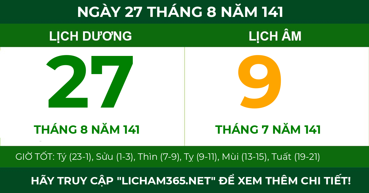 lịch âm ngày 27 tháng 8 năm 141